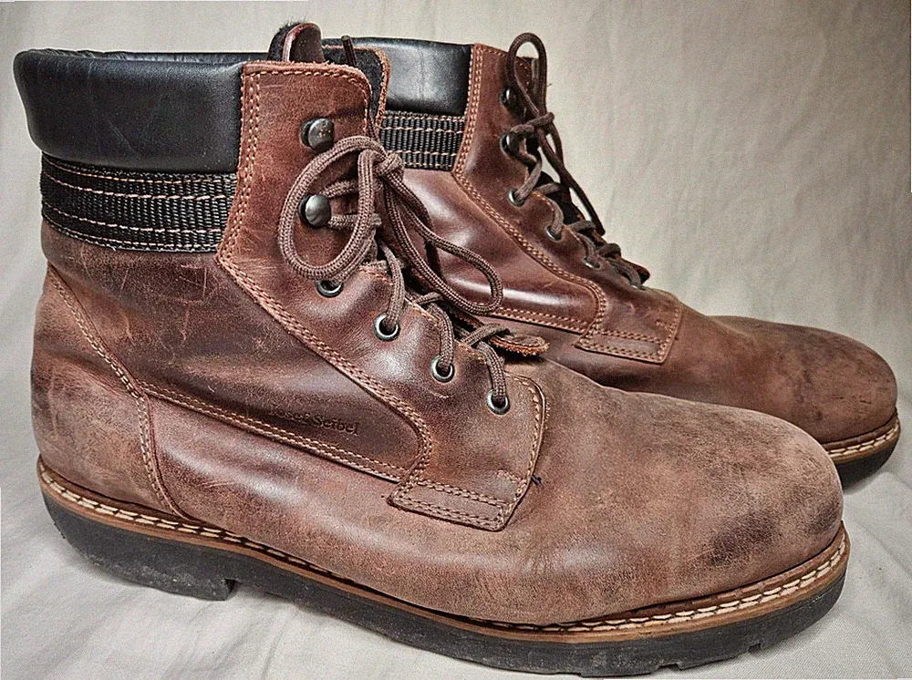 Seibel Combat Boots Mens SZ US 13 EUR 47 Brown Leather Fleece Lined Ankle Padded