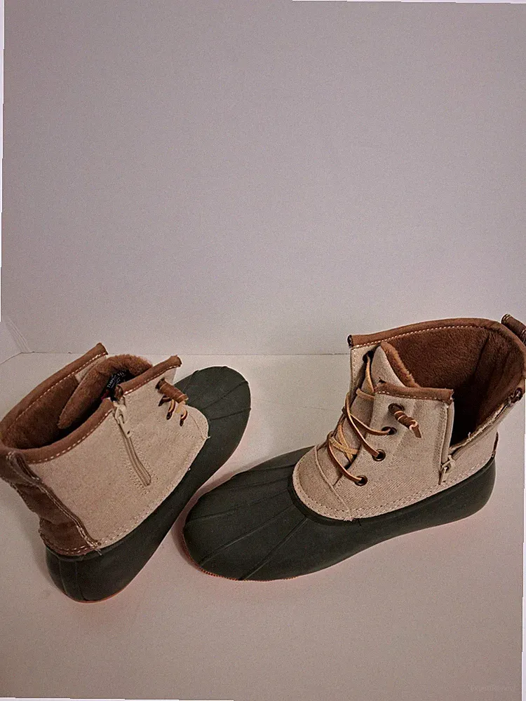 Serra Green Tan Rain Duck Rubber Faux Fur Boots 3M Thinsulate Sz9 *SEE ALL PICS*