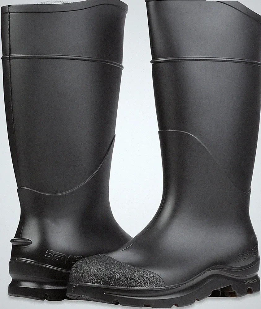 SERVUS Pull on Knee Shaft Plain Toe PVC Work Boots 16" Height Sz 5 Black 18822