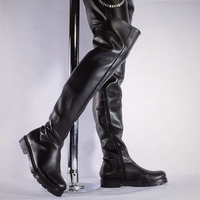 Sexy Mens Riding Black Over Knee High Combat Dance Shoes Motorcycle Boots Club