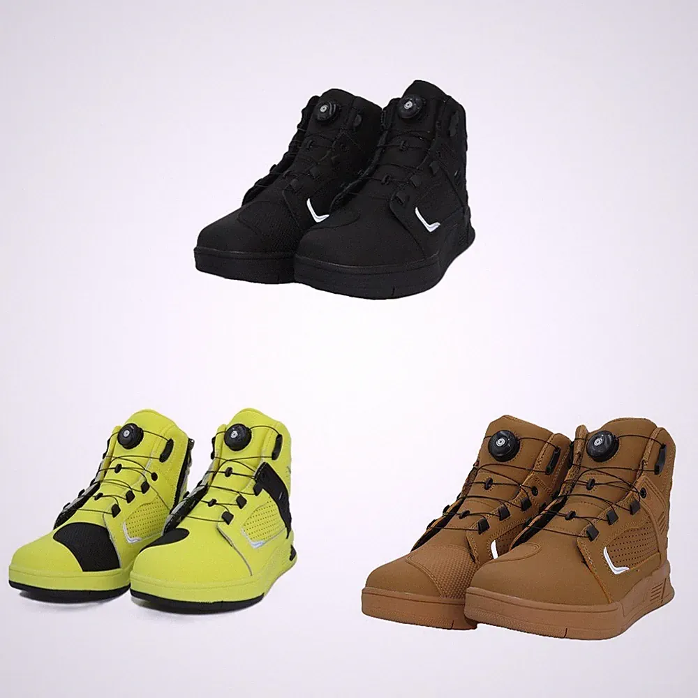 Shamofeng Motorcycle Shoes Men Leather Street Bike Boots Protective Sneakers