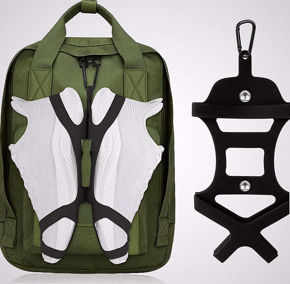 Shoe Holder for Backpack, Elastic Silicone Shoe Holster with Backpack Clips for