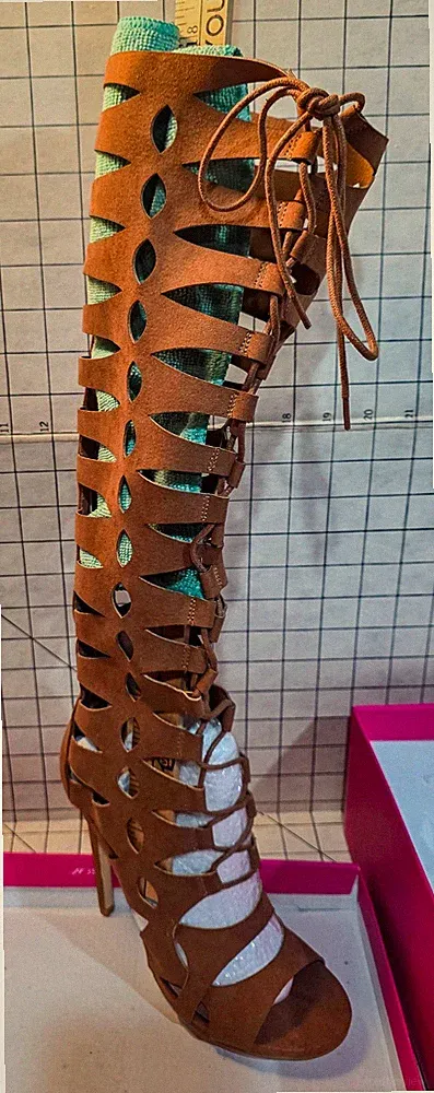 ShoeDazzle Joslyn Gladiator Heeled Boots Whiskey Brown Size 6.5 NIB