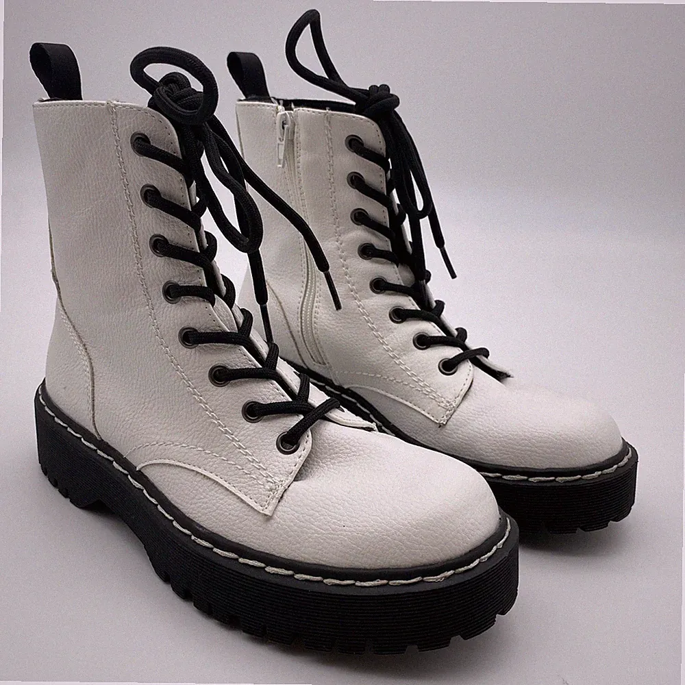 SINCERELY JULES HARLEY BOOTS WOMENS 6 M WHITE LEATHER LACE SIDE ZIP COMBAT BOOTS