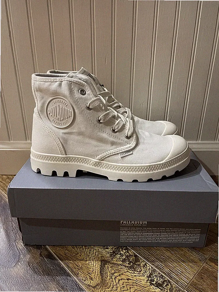 Size 7 womens -Palladium Pampa Hi Women's Boots Canvas White 92352-116-M Vegan