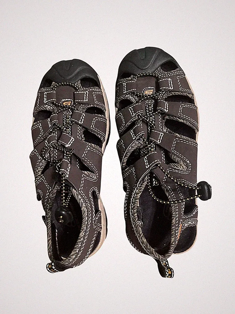 Skechers Hiking Sandals Boys Sz 3 Vented Shoes Brown Faux Leather Child