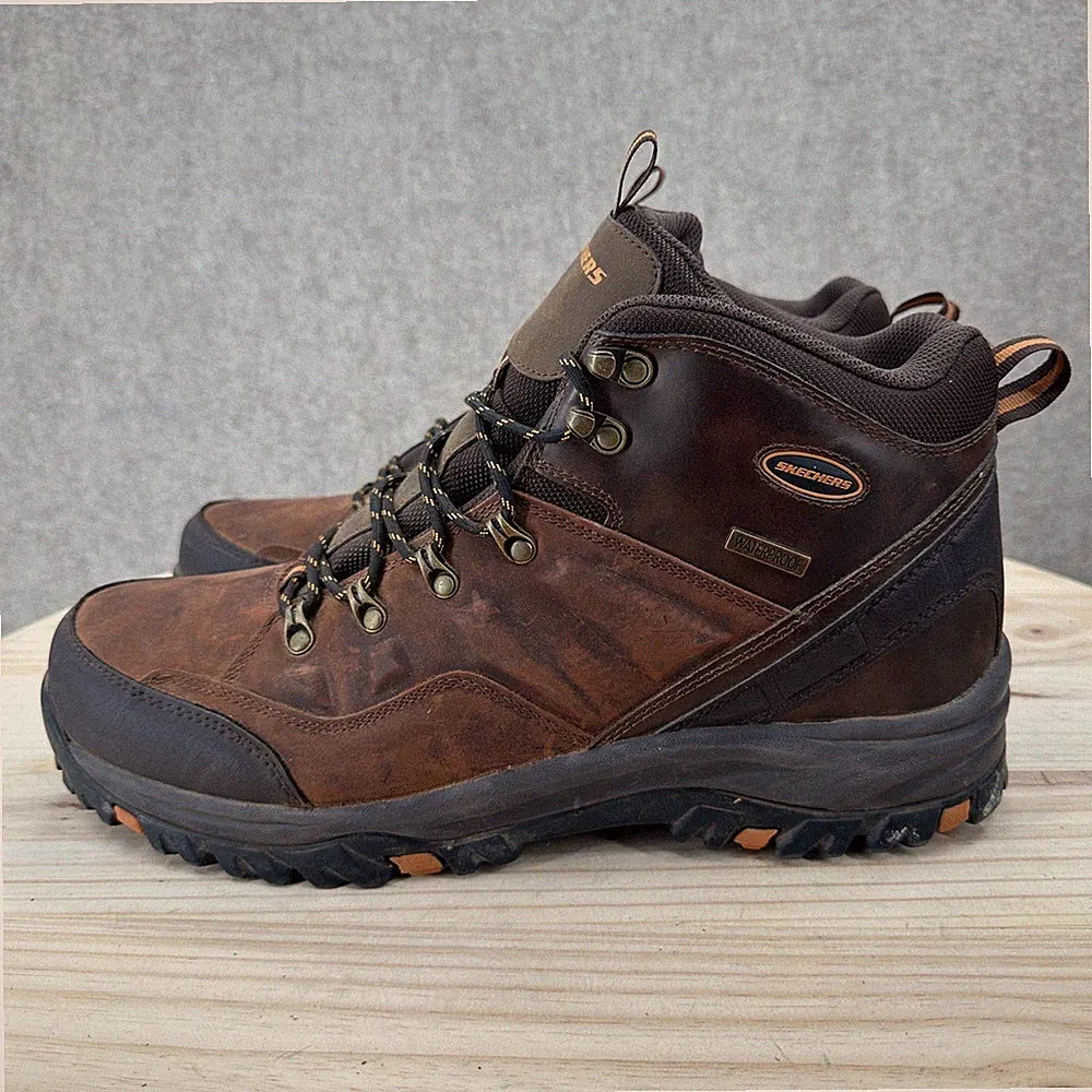 Skechers Relment Waterproof Hiking Boots Mens 14 Brown Leather Trail Shoes