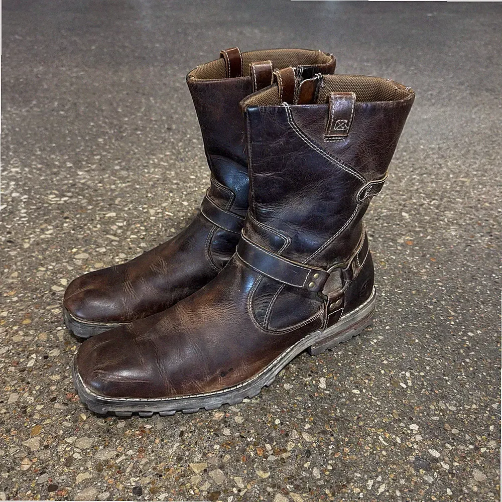 Sketchers Harness Boots Mens Brown Leather Moto Engineer Rugged Size 12 US