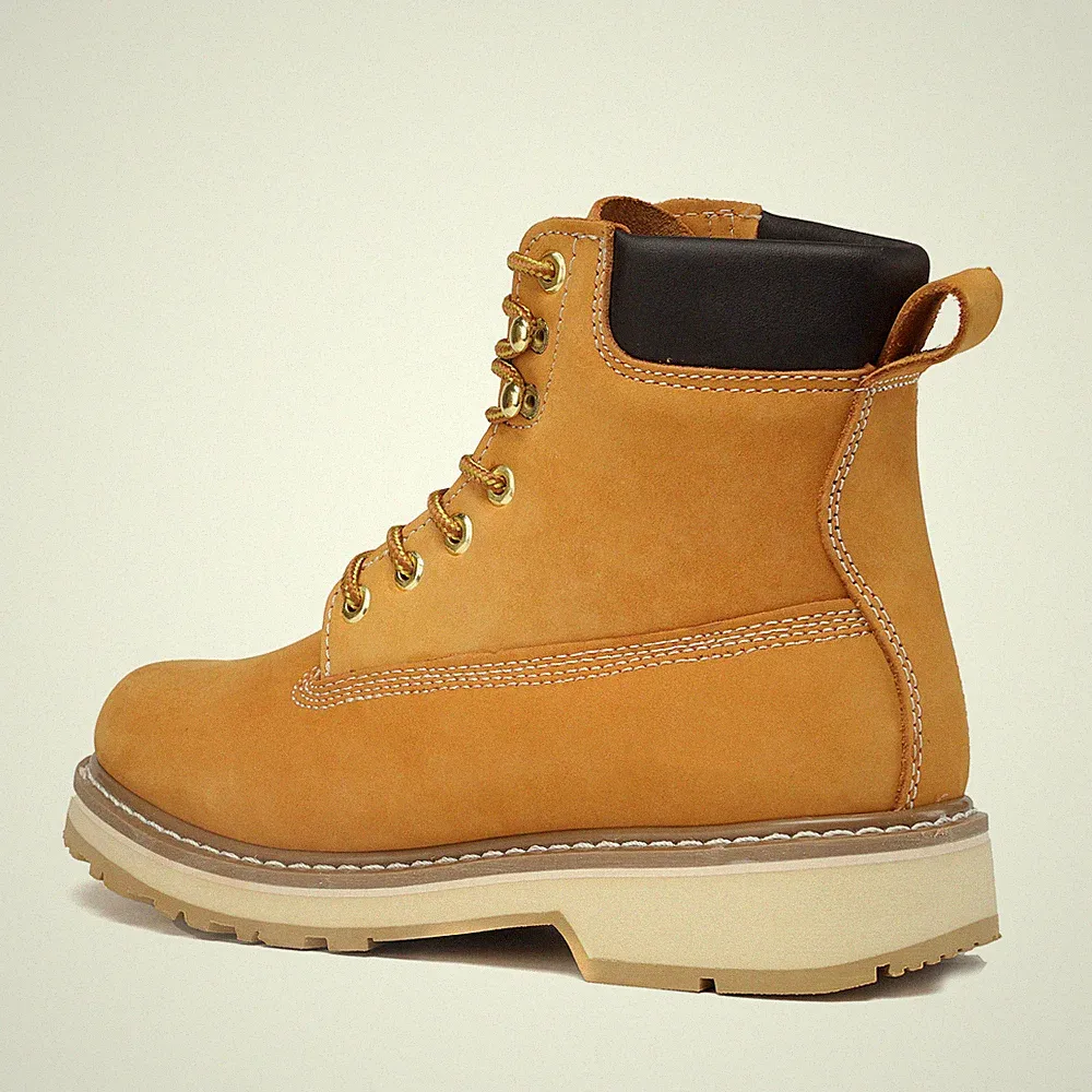 Slip Resistant Soft Toe Leather Work Boots 84101- Wheat, PU Sole, Goodyear Welt