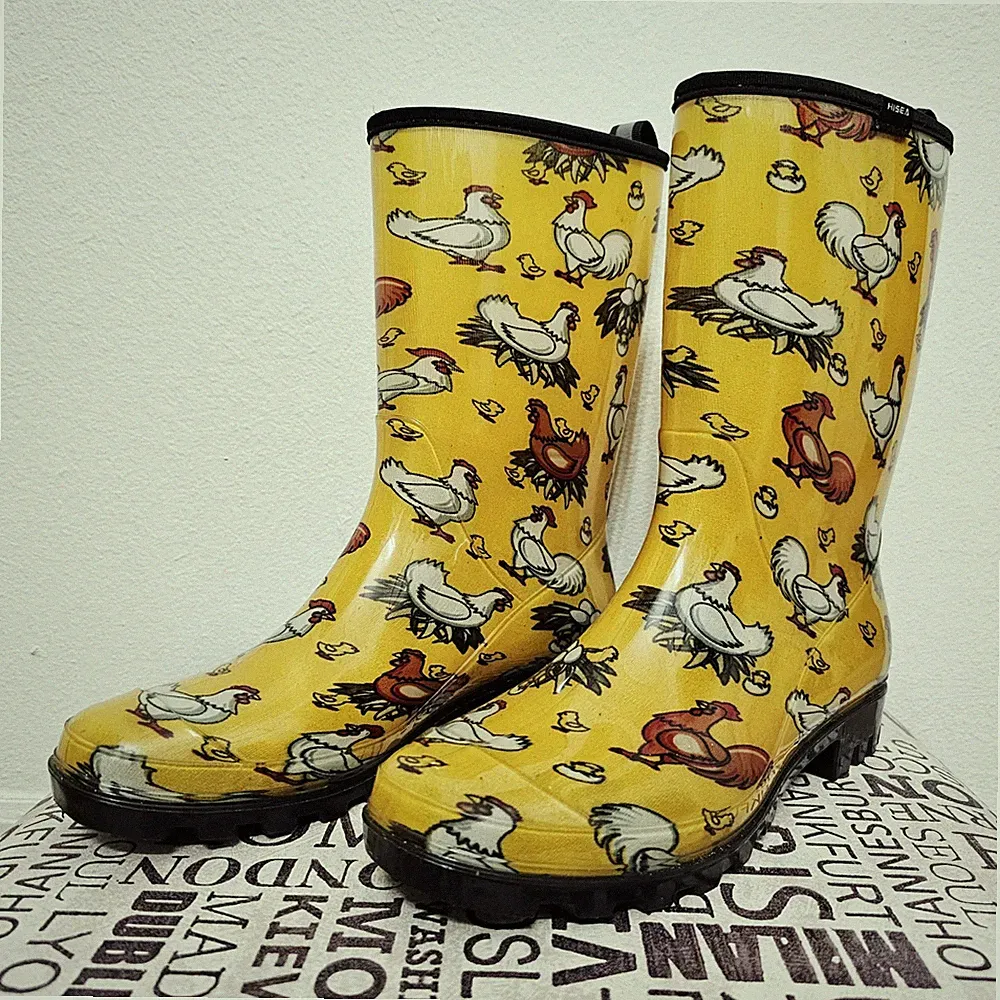 SLOGGERS | Womesn Yellow Rooster Print Garden Boots - Size 9