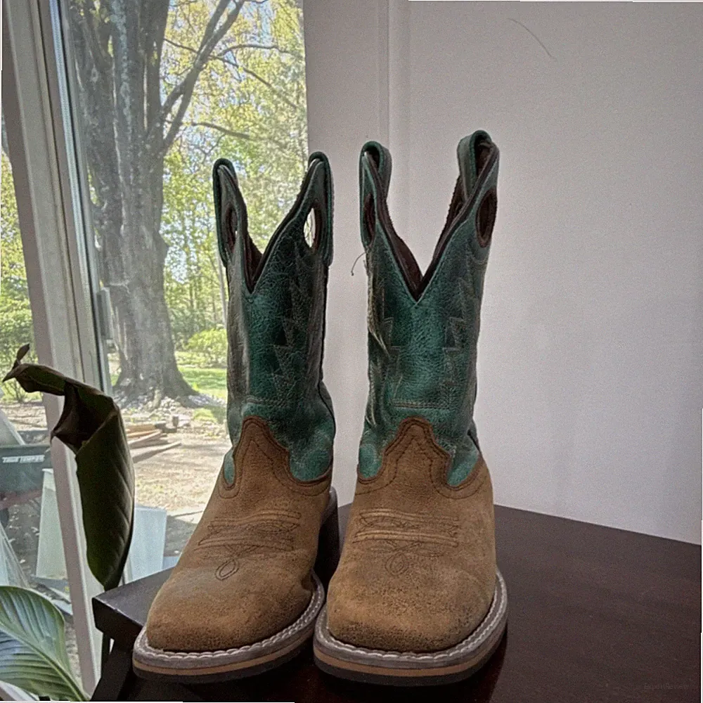 Small Boy size 13 Smoky Mountain Western Cowboy Boots Brown Green Square Toe