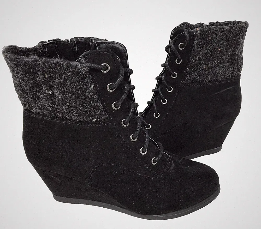 SO Women's Backpack Lace Up/Zip Comfort Wedge Ankle Boots Black Size:8.5 195N