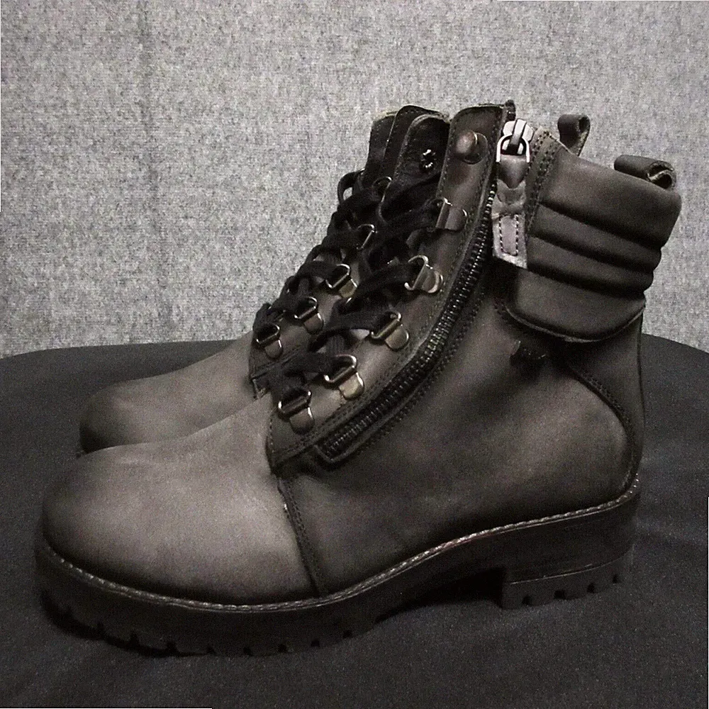 Softwalk Everett Combat Boots Womens 8.5 M Black Distress Leather Lace Up
