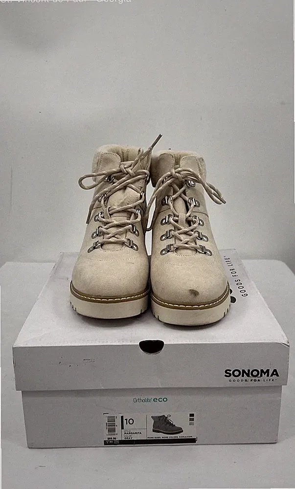 Sonoma Beige Vegan Leather Margarita Sherpa Trim Hiking Combat Boot Women 10