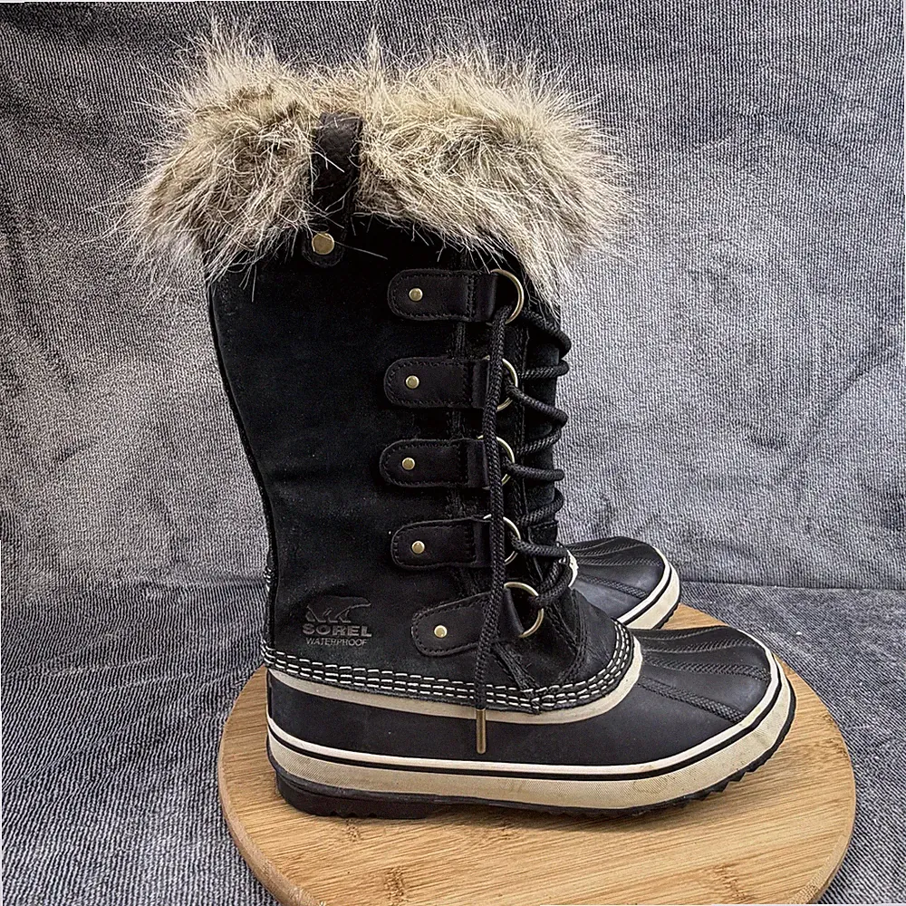 Sorel Boots Womens Size 7 Black Suede Faux Fur Knee High Waterproof NL2429-010