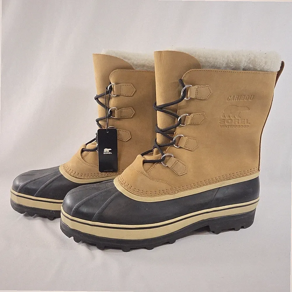 Sorel Caribou Winter Waterproof Lined Boots Leather Rubber Men Size 17 MEN'S Tan
