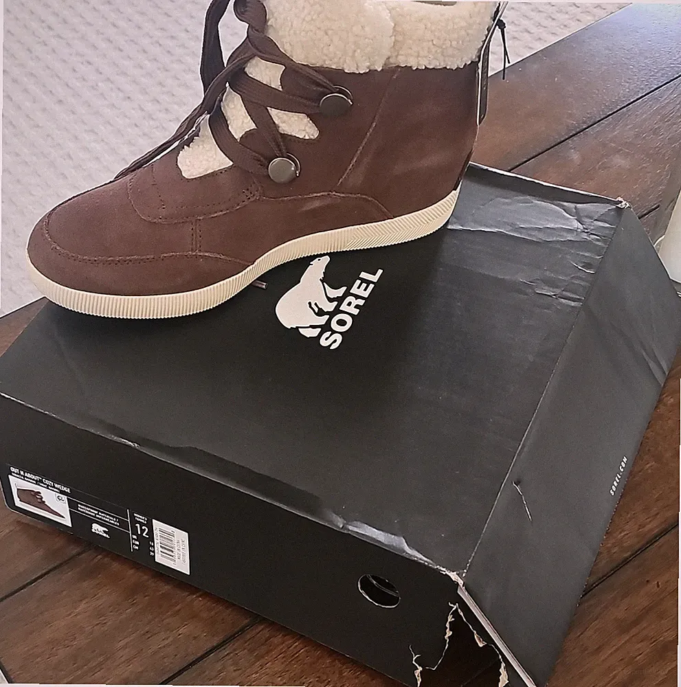 Sorel Out N About Suede Wedge Shearling Lace Up Women's Brown Ankle Boots Sz 12