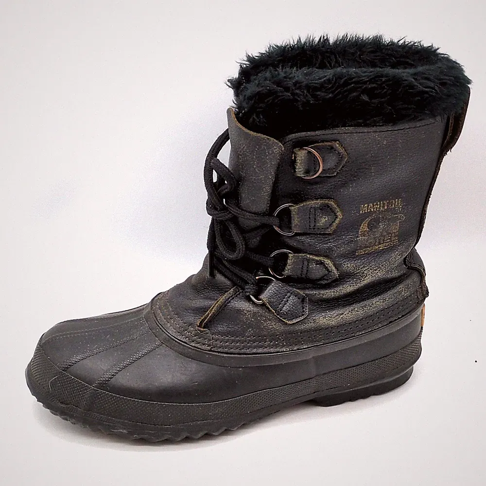 Sorel Shoes Mens Manitou Black 9 Winter Work Boots Wool Lined Natural Rubber