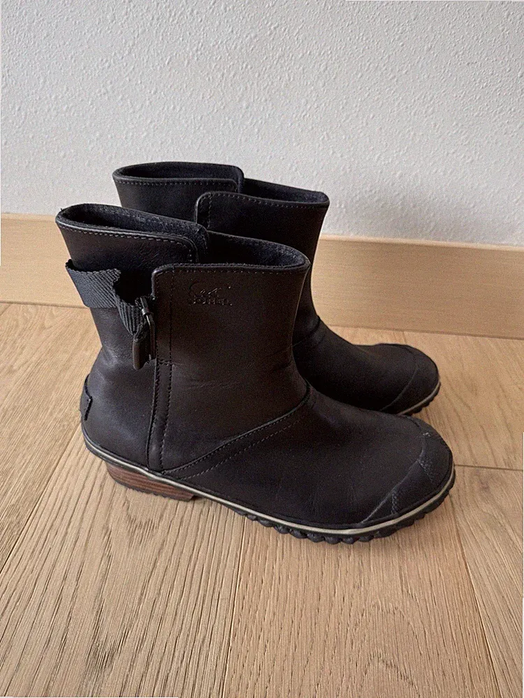 Sorel Slim shortie Black Nubuk Ankle Duck Boots Shoe Leather Rubber Womens 9