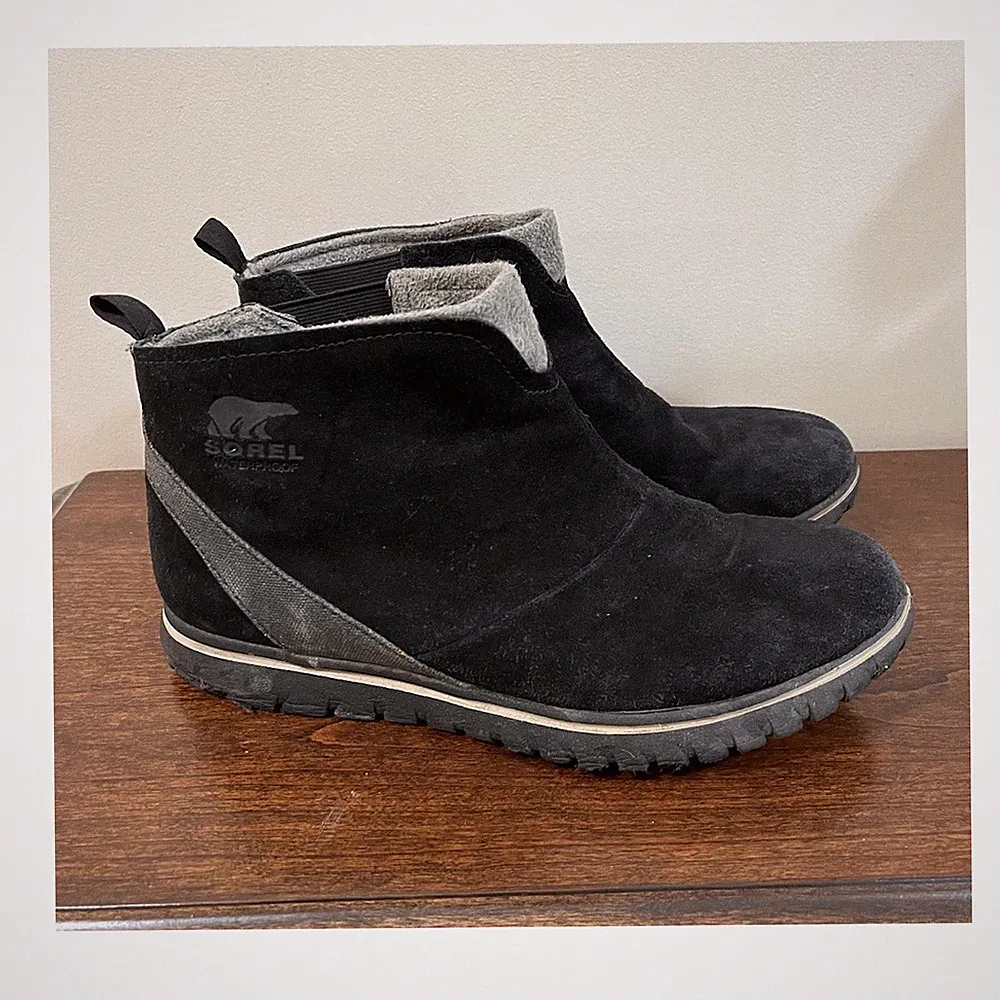 Sorel Waterproof Black Suede Ankle Bootie Pull On Lined Women's Boots Size 10