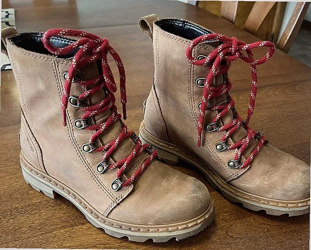 Sorel Women's Lennox Lace Waterproof Leather Rain Combat Boots Velvet Tan 5.5