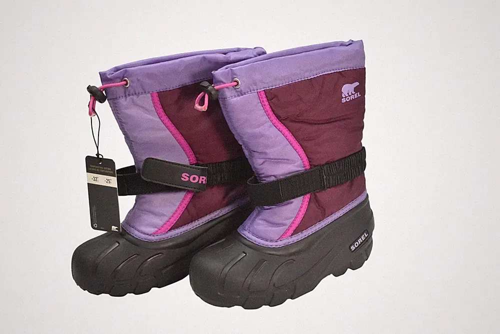 Sorel Youth Flurry Boots Kids Size 1 Purple Dahlia Paisley Snow Winter Insulated