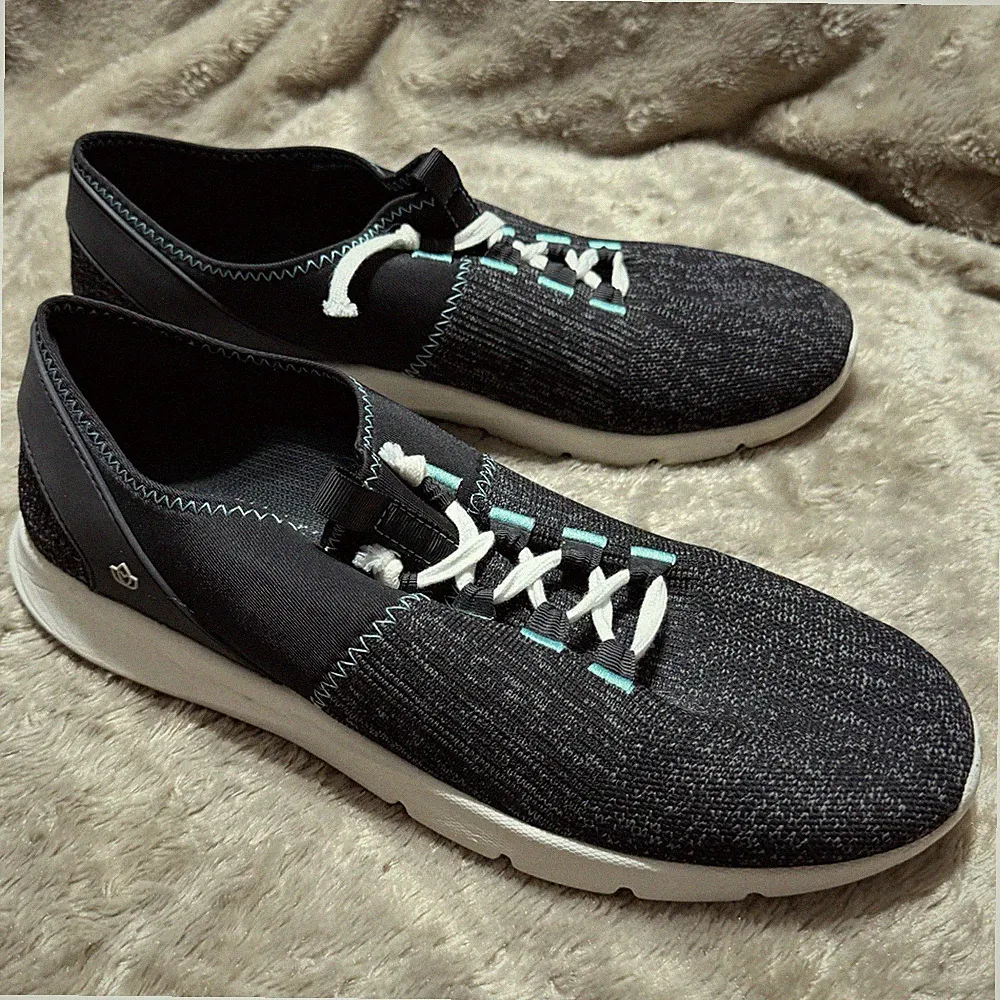 Spenco Kelsey Supportive Slip On Lace Up Sneaker Shoes Black Aqua Womens Sz 12D