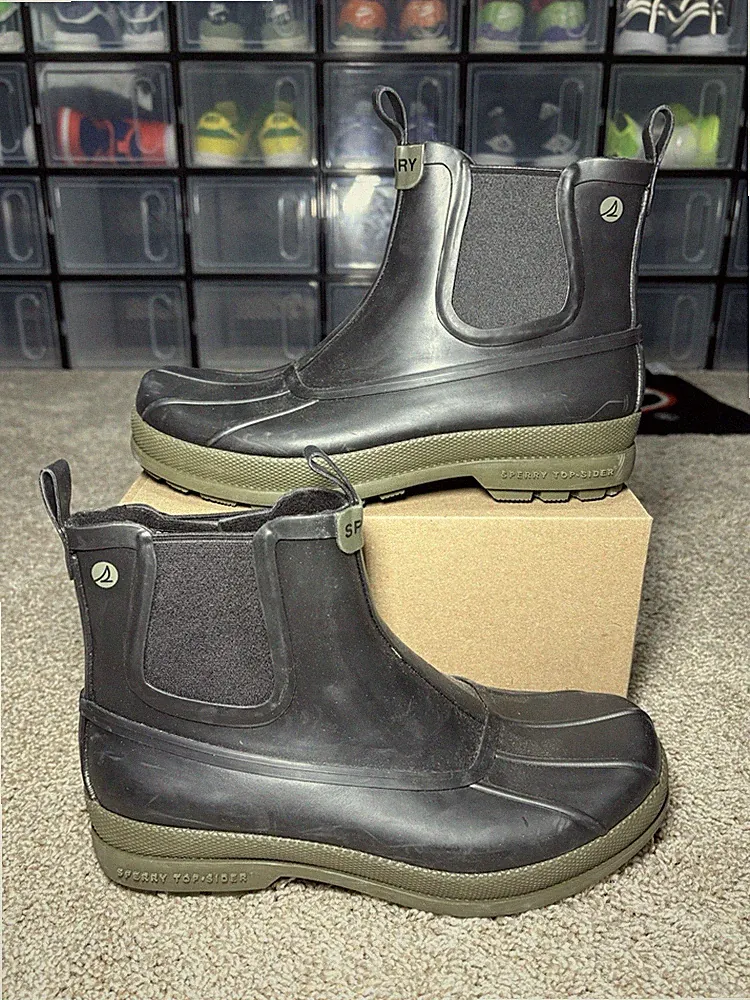 Sperry Black Green Topsider Waterproof Pull On Boots STS25810 Size 8.5 Men NEW