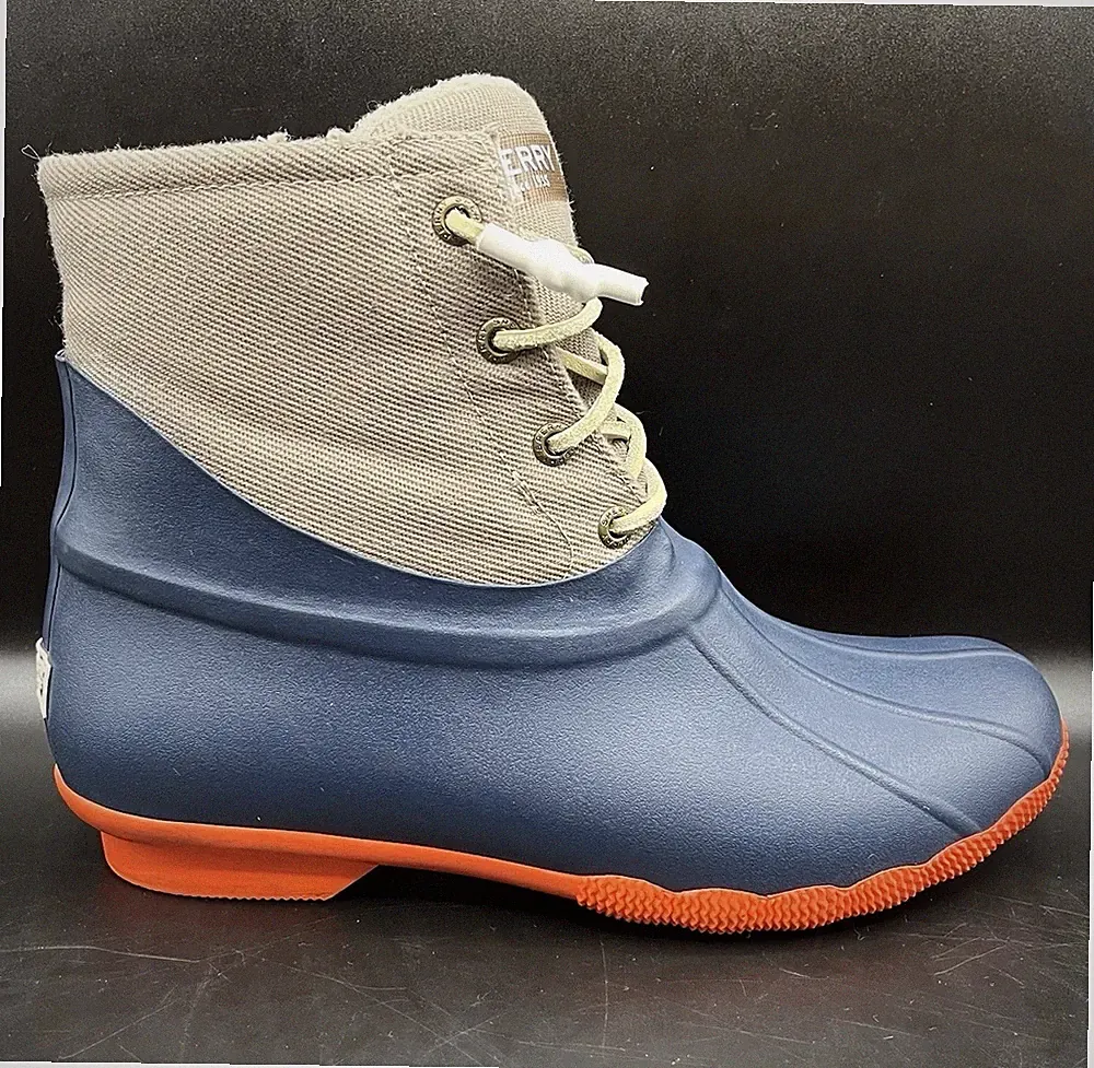 Sperry Duck Boots Womens Size 7.5 Tan Blue Orange STS85029