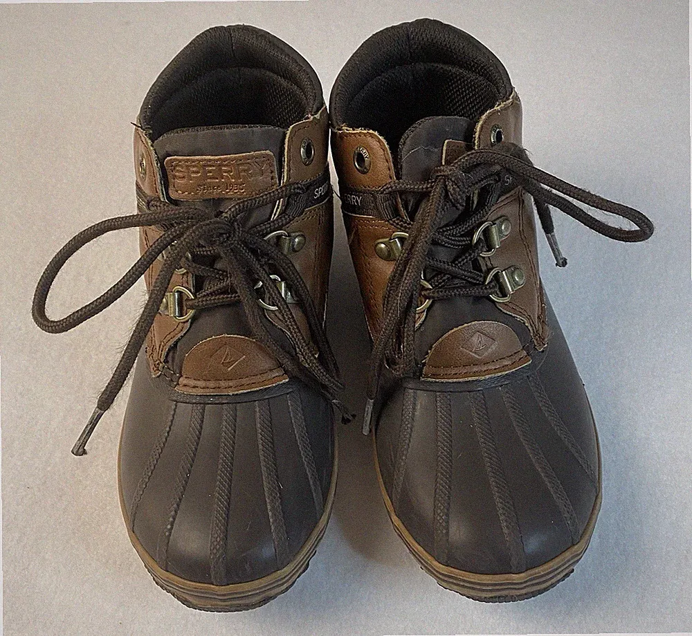 Sperry Kids Rain Boots Size 2 Duck Boots Brown Leather Boy Girl Lace Up Hiking