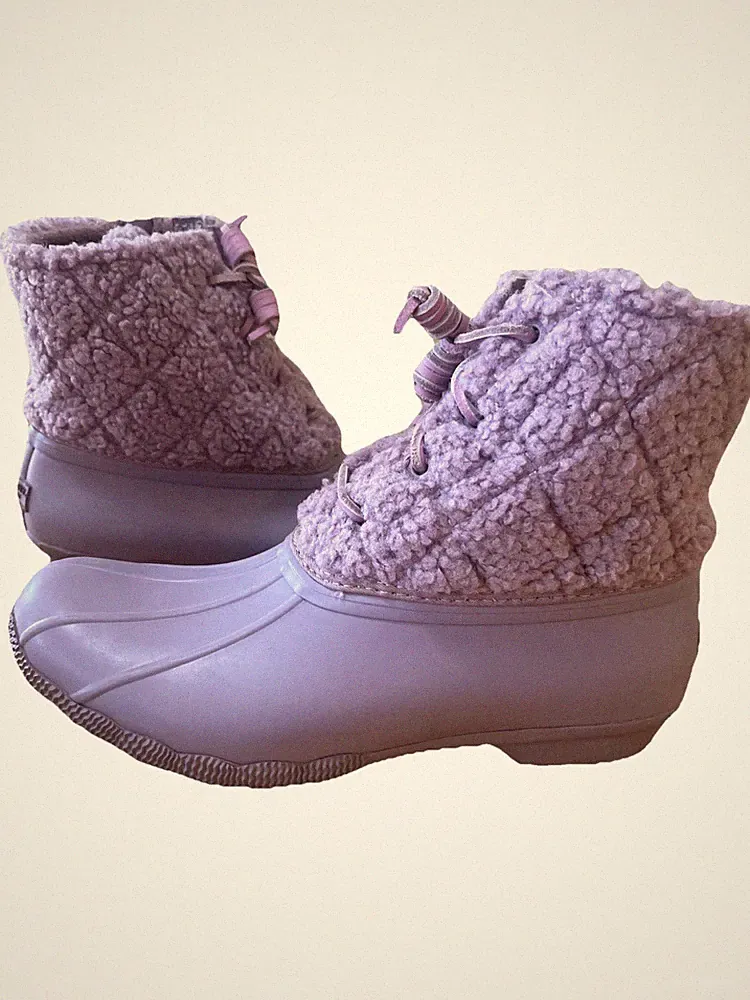 SPERRY Quilted Saltwater Sherpa Duck Boot Wool Waterproof Snow Sz 7.5 Lavender