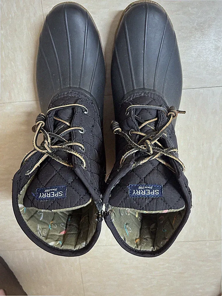 Sperry Quilted Water Resistant Lace Up Rain Boots Black STS94063 Women's 12