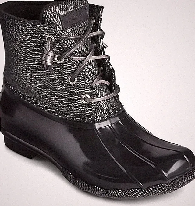 sperry saltwater rain boot black/silver womans 7.5