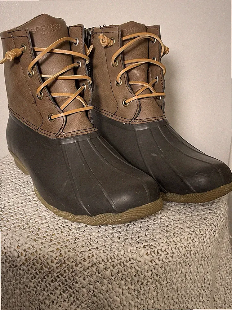 Sperry STS83684 Women's Brown Black Ankle Rain Boots Waterproof Lace Up 9.5 US