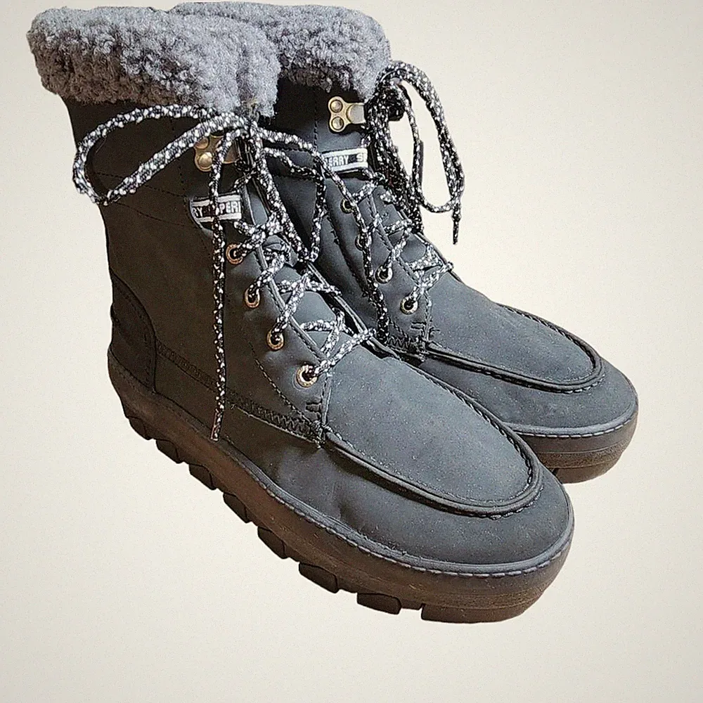 Sperry Top Sider NWOT Juneau Black Faux Suede Lace Up Hiking Boots Size 8
