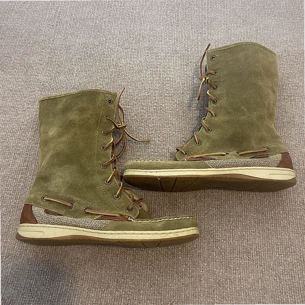 Sperry Top-Sider Snow Boots Womens Size 9 Green Suede Leather Mid Calf Lace Up