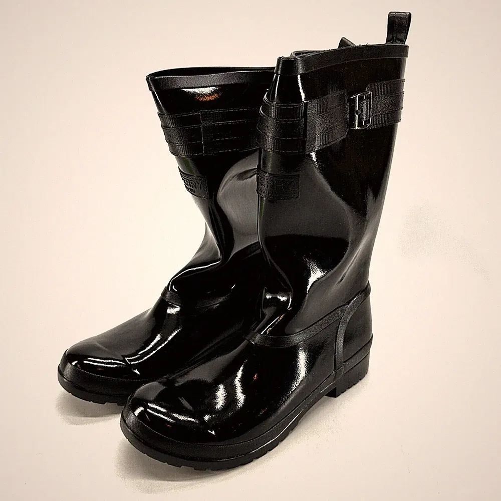 Sperry Walker Atlantic Black Rain Boots Waterproof Rubber Size 7.5