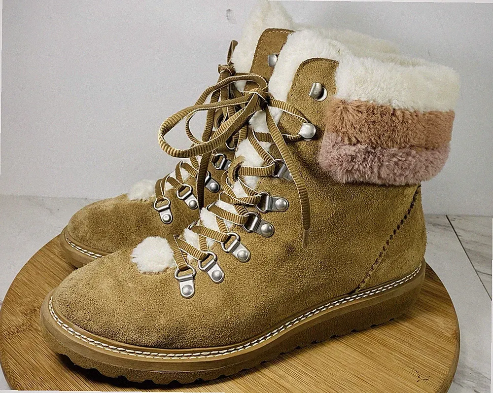 Splendid Evita Womens Suede Faux Fur Hiking Boots Grey Size 8.5M