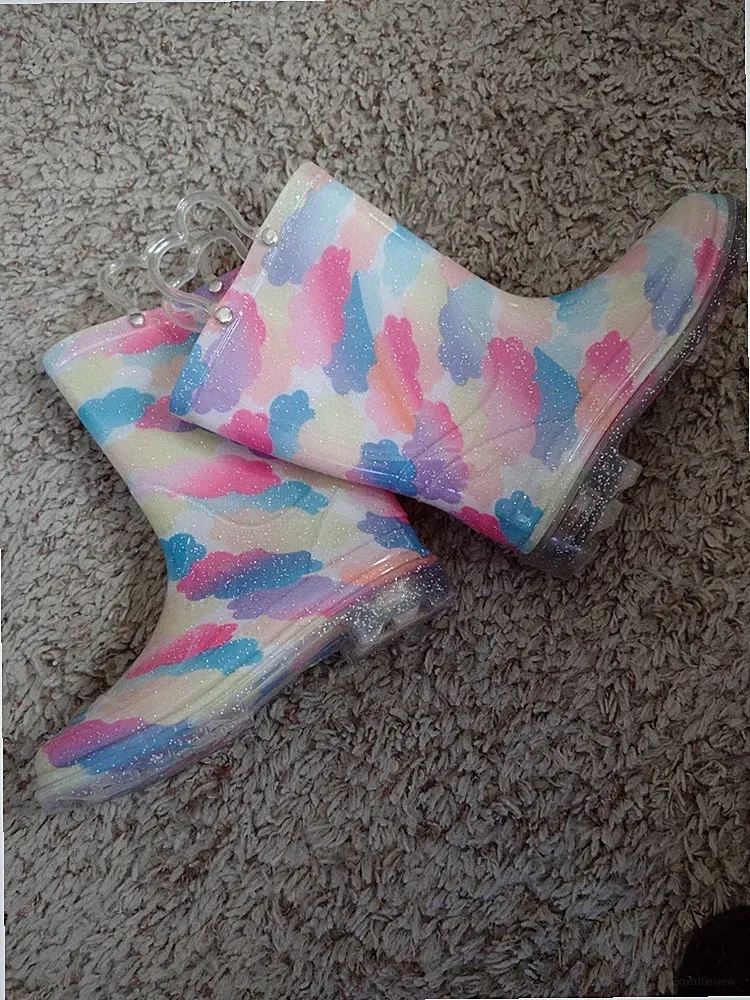 Sporto Girls Multicolor Glitter Cloud Pattern Waterproof Rain Boots
