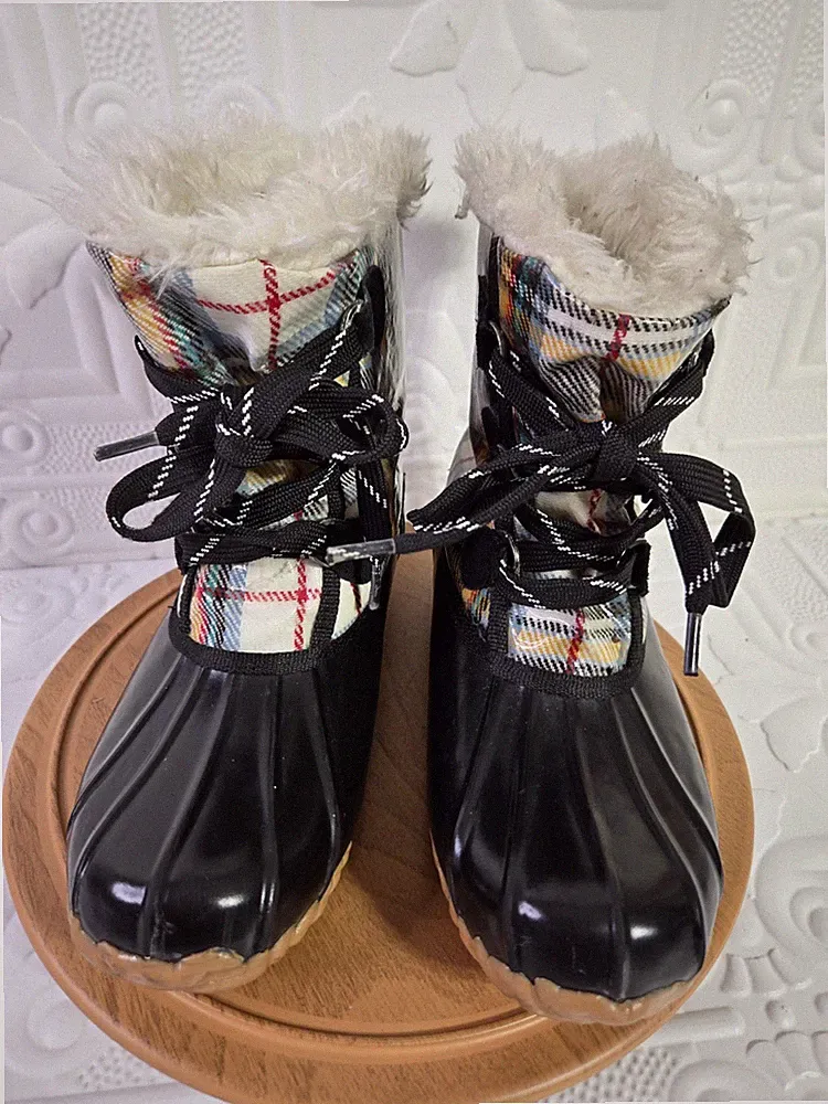 Sporto Kim/6114409 Multi-Color Plaid Rubber Faux Fur Snow Boots Women's Size 10M