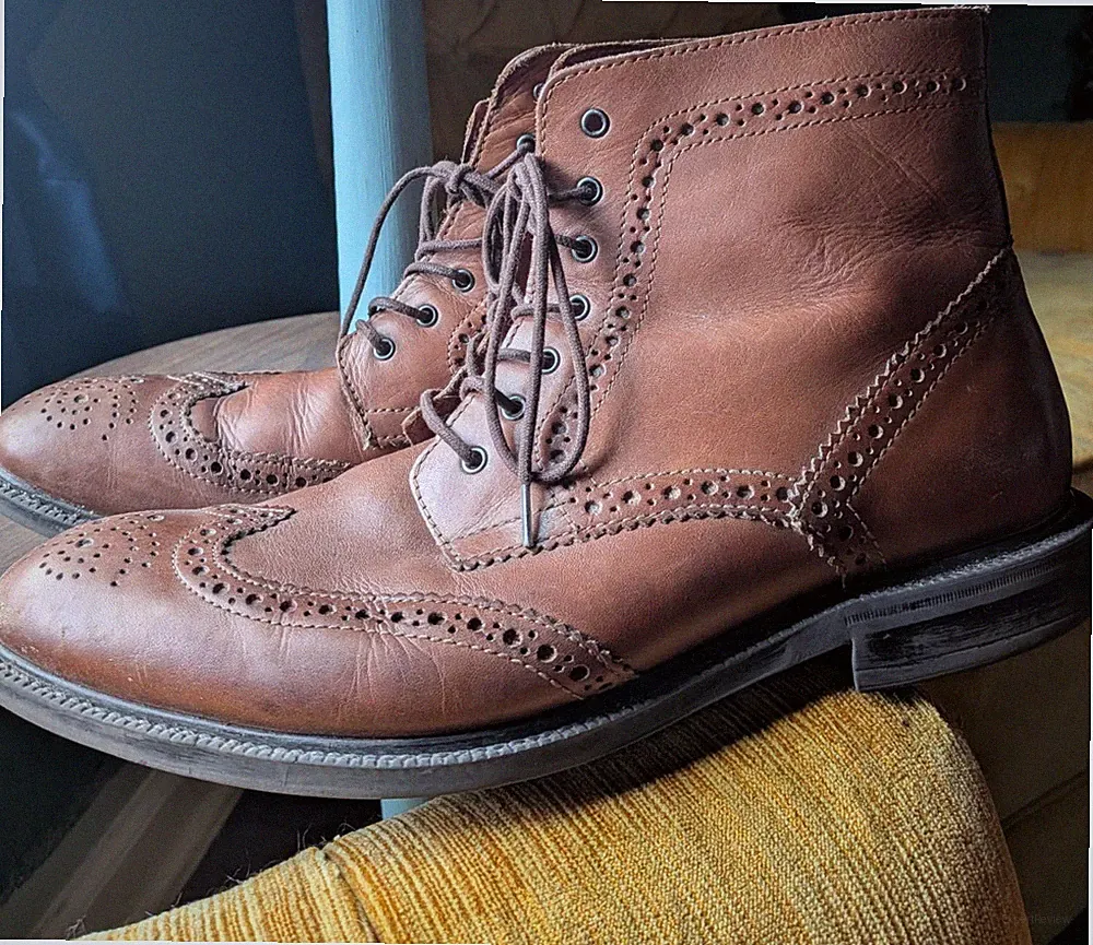 Stafford Men's Brown Leather Wingtip Brogue Lace-Up Ankle Boots US 9
