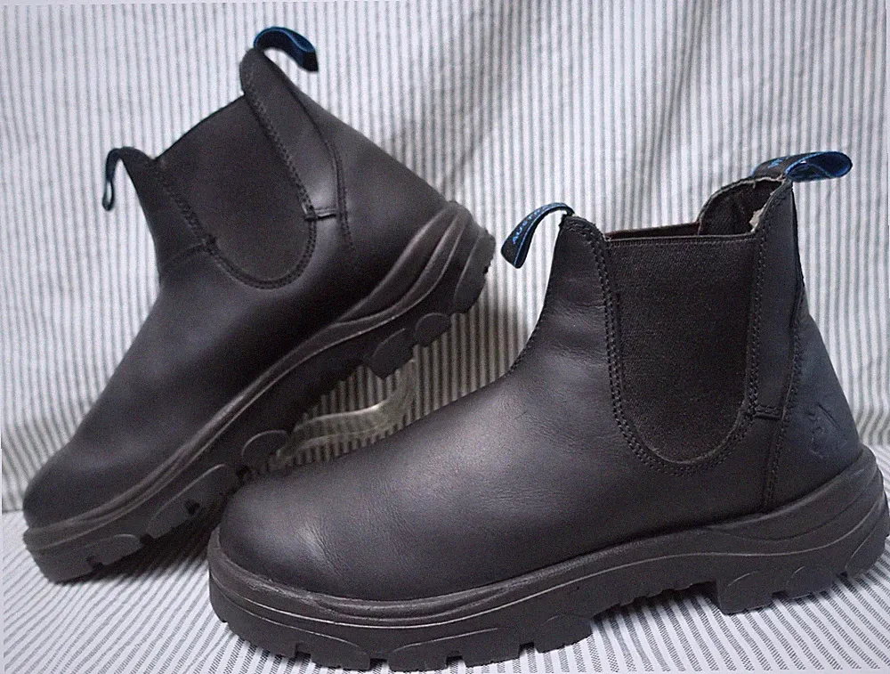 STEEL BLUE HOBART BLACK LEATHER SOFT TOE TPU OUTERSOLE SLIP-ON WORK BOOTS SZ:12