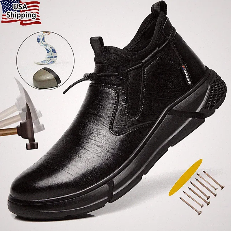 Steel Toe Boots for Mens Leather Safety Shoes Anti-Smash Work Boots Flexible US