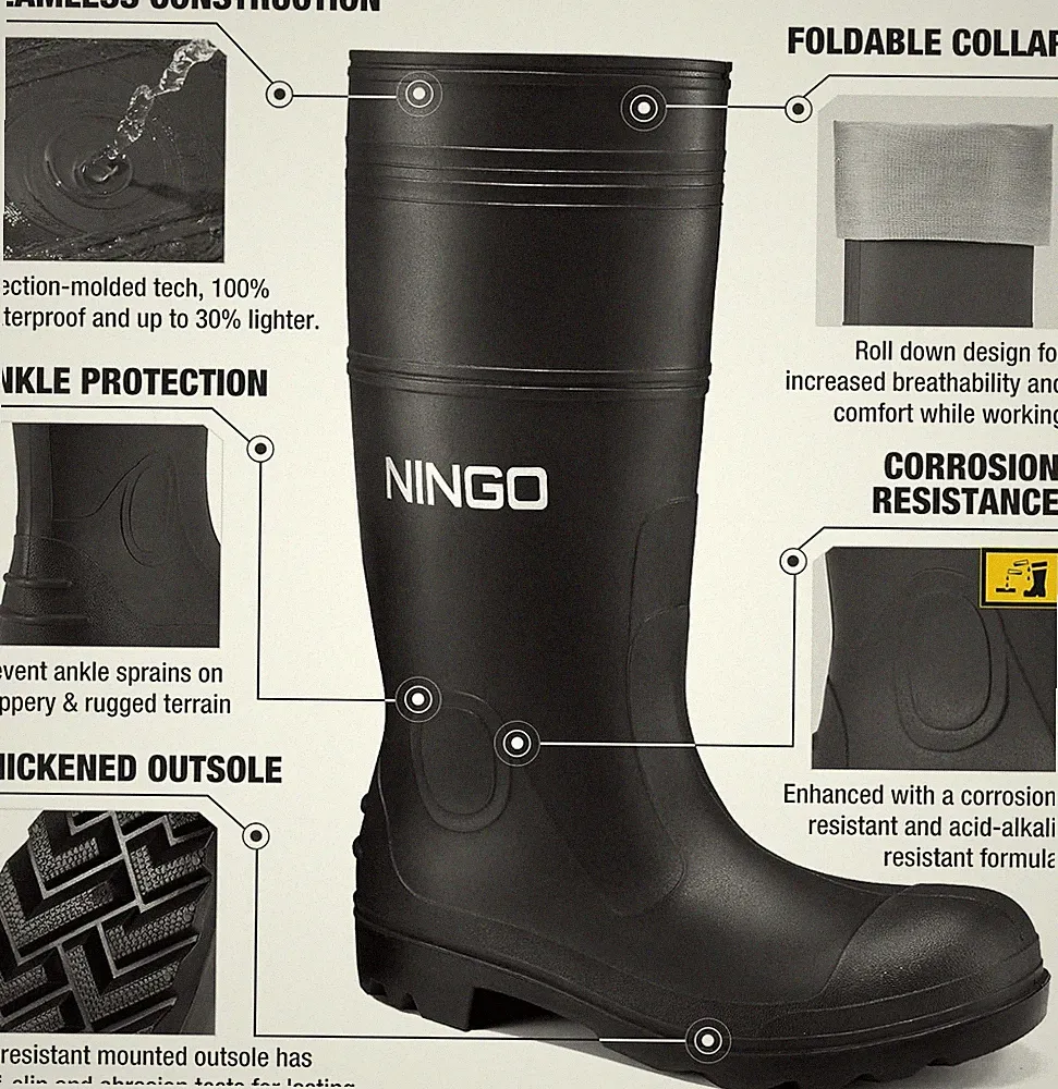 Steel Toe Rain Boots, Waterproof, Rubber, Slip Resistant, Outdoor, Unisex
