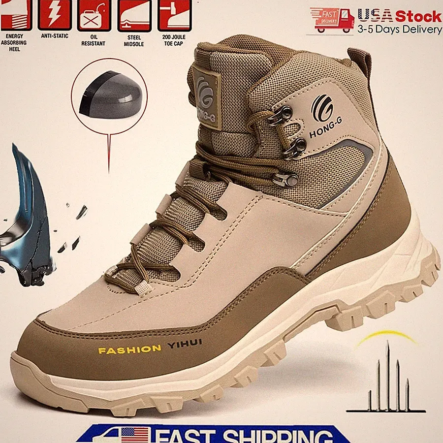 Steel Toe Safety Shoes for Men Puncture Proof Work Coustruction Safety Boots