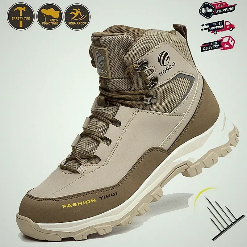 Steel Toe Work Boots Men Indestructible Shoes Hiking Safety Shoes for Protective