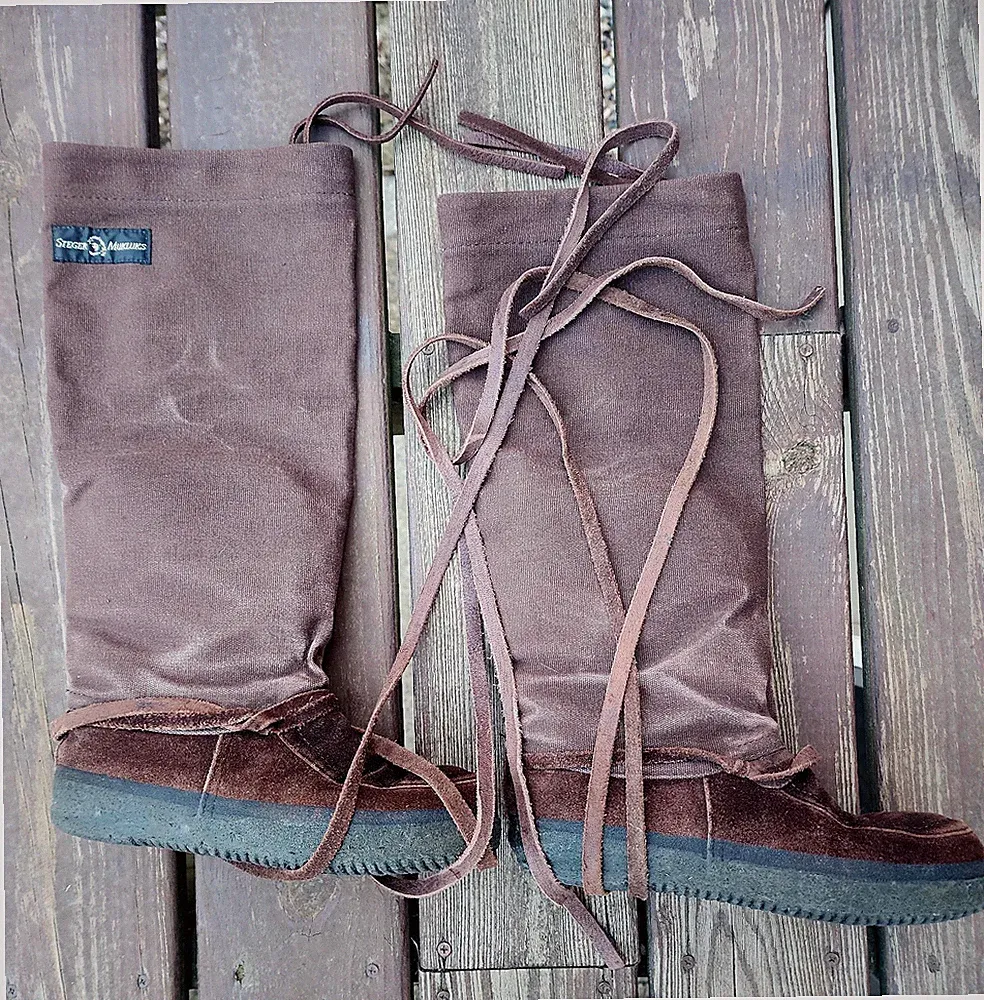 STEGER Mukluks Brown Moosehide Canvas Winter Snow 17" Tall Boots Sz 8 (Women's)