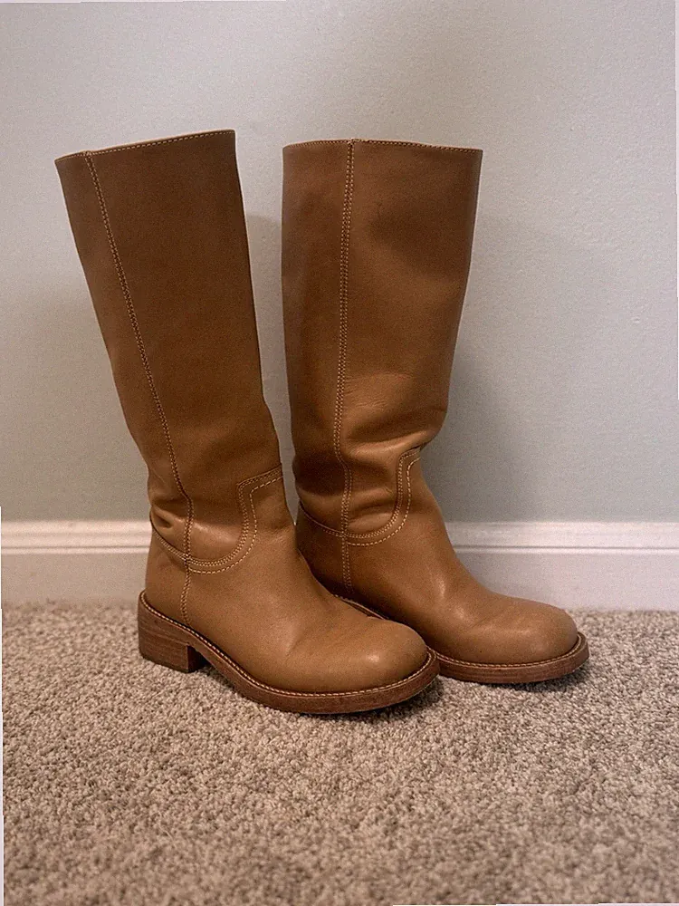 Steve Madden Riggs Banana Leather Knee High Square Toe Riding Boots