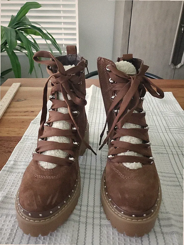 Steve Madden Women Rainier Ankle Zip Platform US 7M Shearling Hiking Boots Shoe
