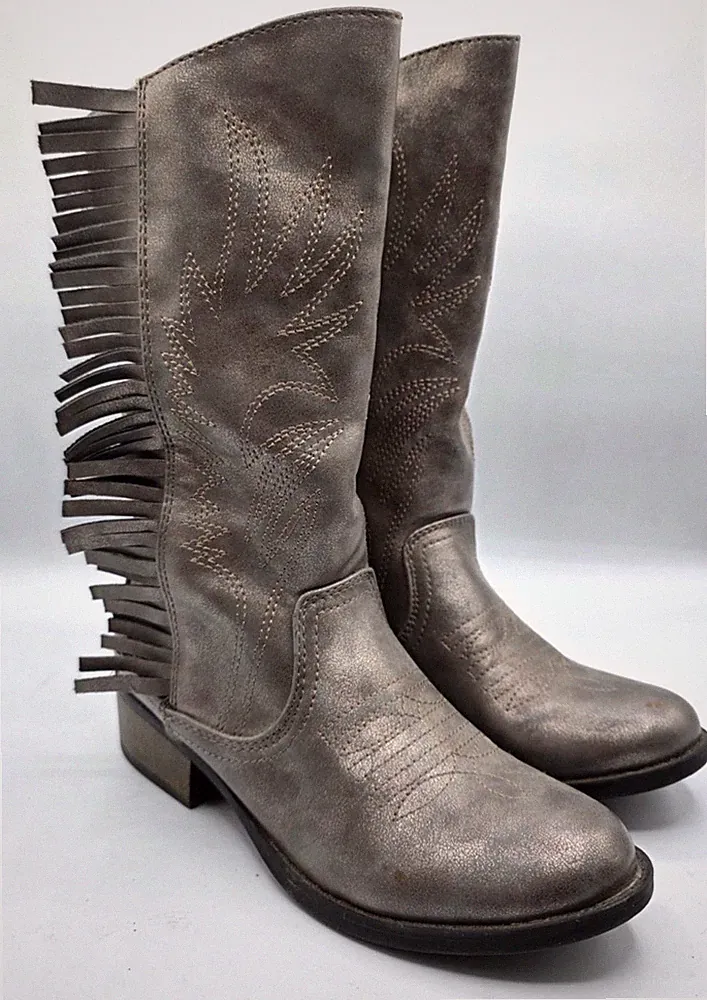 Stevies Boots Silver Fringe Side Zip Western Country Glam Cowgirl Size 4
